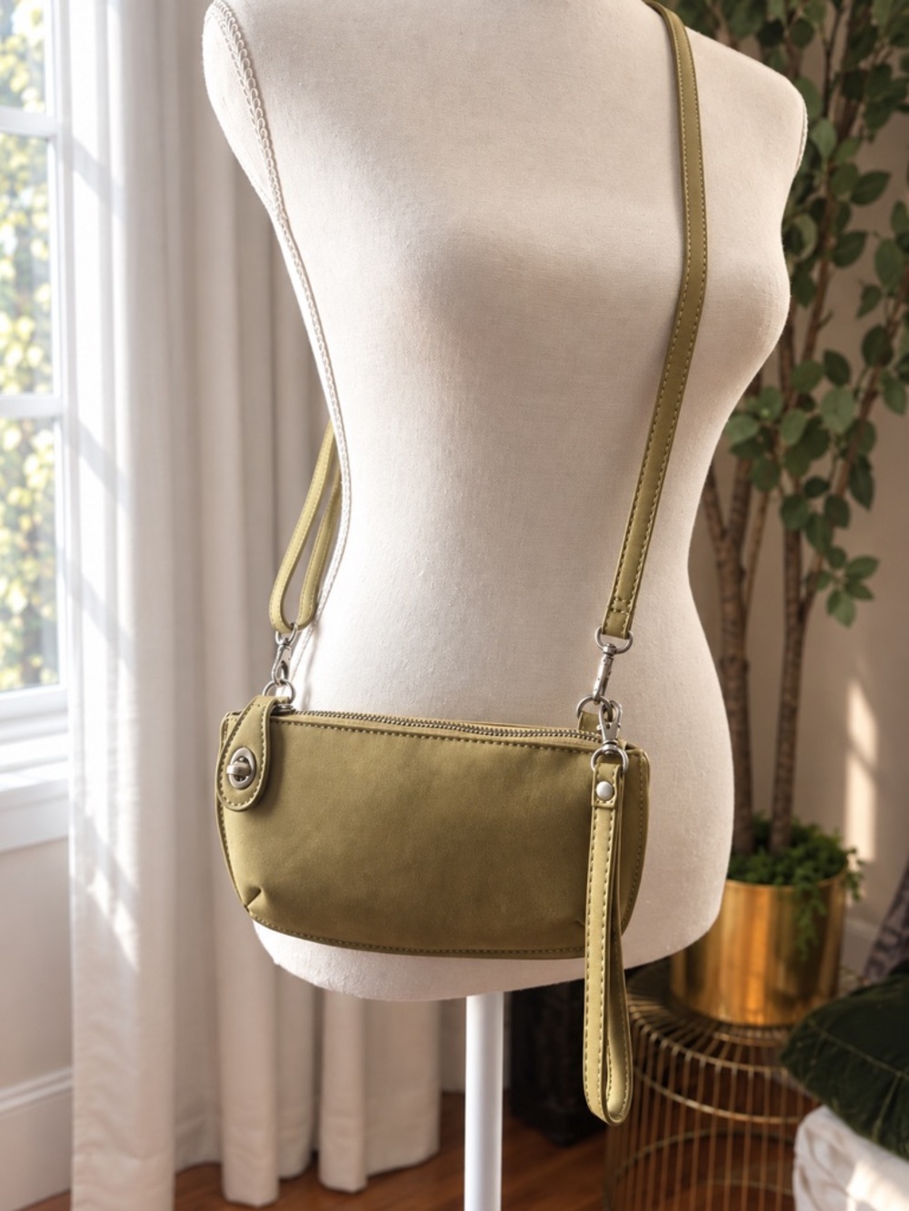 Joy Susan Yellow Green Latch Crossbody Bag with Wristlet Option